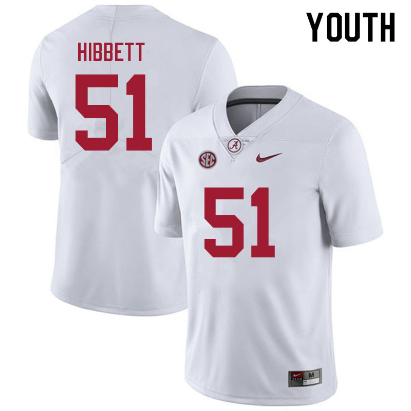 Youth #51 Kneeland Hibbett Alabama Crimson Tide College Football Jerseys Sale-White